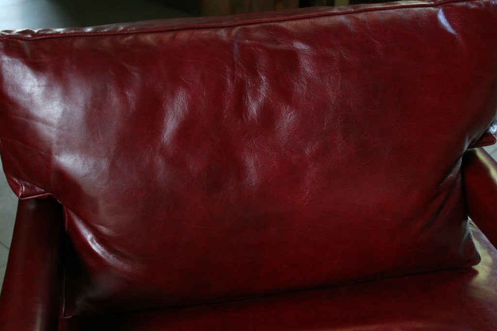 Pair of Milo Baughman Blood Red Leather Upholstered Arm Chairs For Sale 5