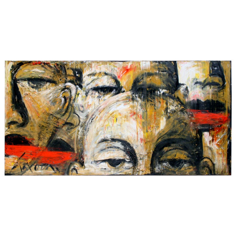 Massive 12' x 6' Abstract Faces Oil Painting, by David Harouni For Sale
