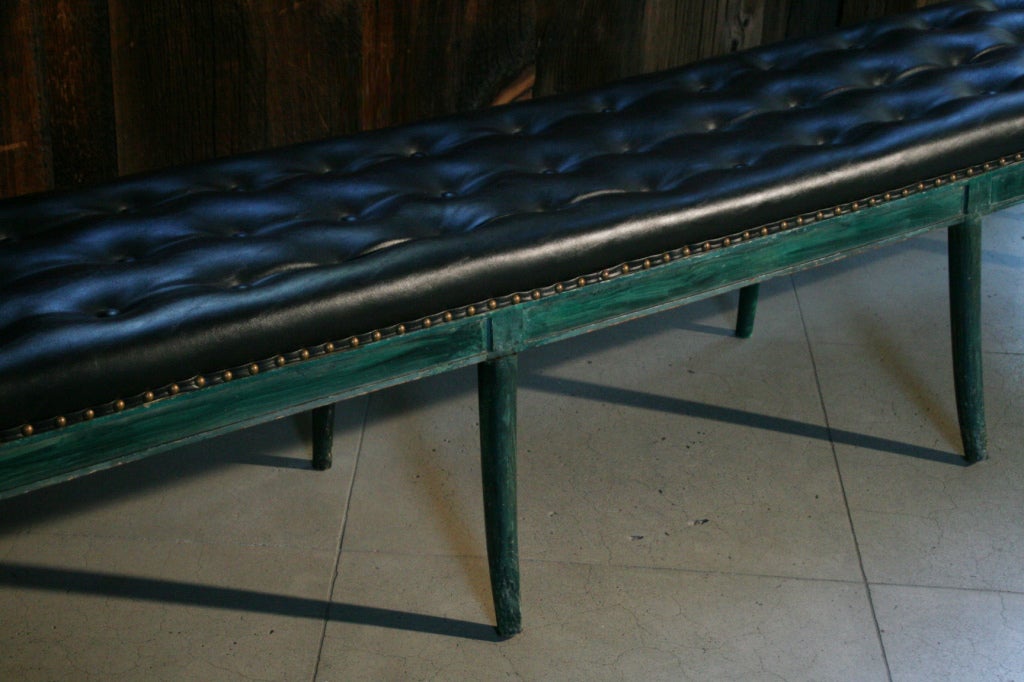 7 Ft. Tony Duquette Malachite Painted Bench w/ Tufted Seat For Sale 1