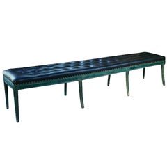 7 Ft. Tony Duquette Malachite Painted Bench w/ Tufted Seat