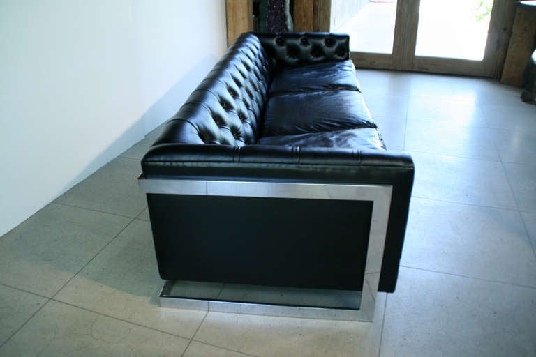 Late 20th Century Rare Milo Baughman Chrome Cantilevered Tufted Leather Sofa For Sale