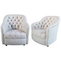 Pair of Ward Bennett Tufted Leather Club Chairs