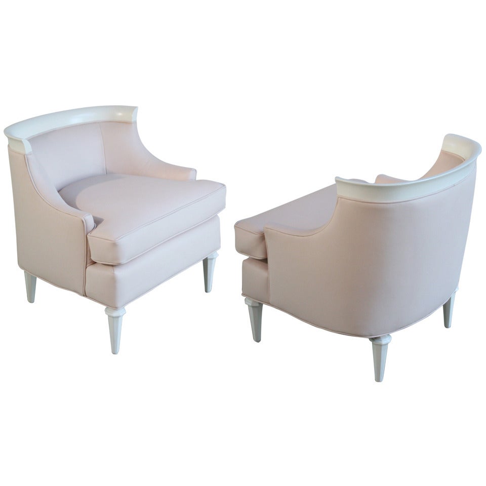 Pair of Pale Pink Leather Bergere Chairs For Sale