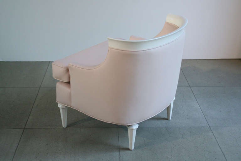 American Pair of Pale Pink Leather Bergere Chairs For Sale