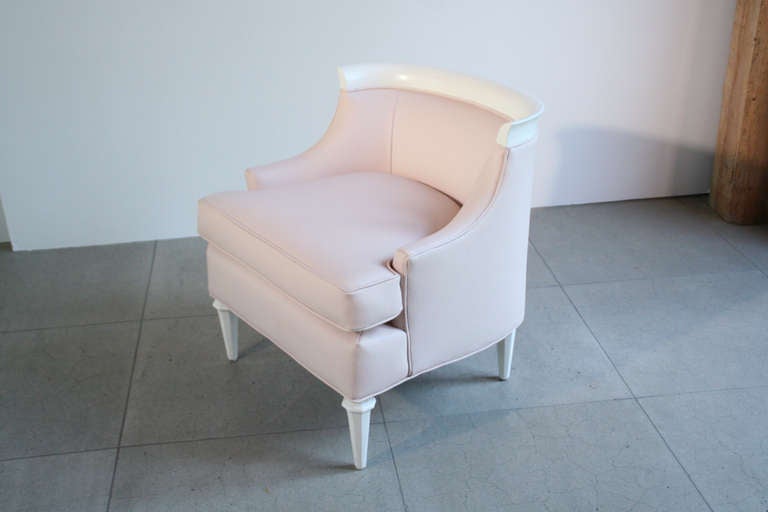 Hollywood Regency Pair of Pale Pink Leather Bergere Chairs For Sale