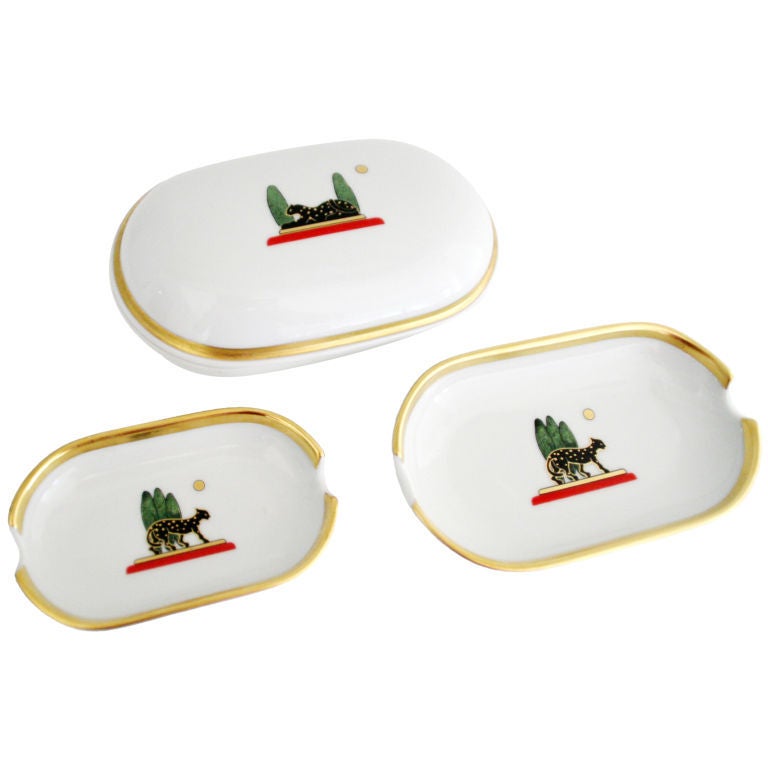 Cartier "Limoges" Ashtrays and Container Set For Sale