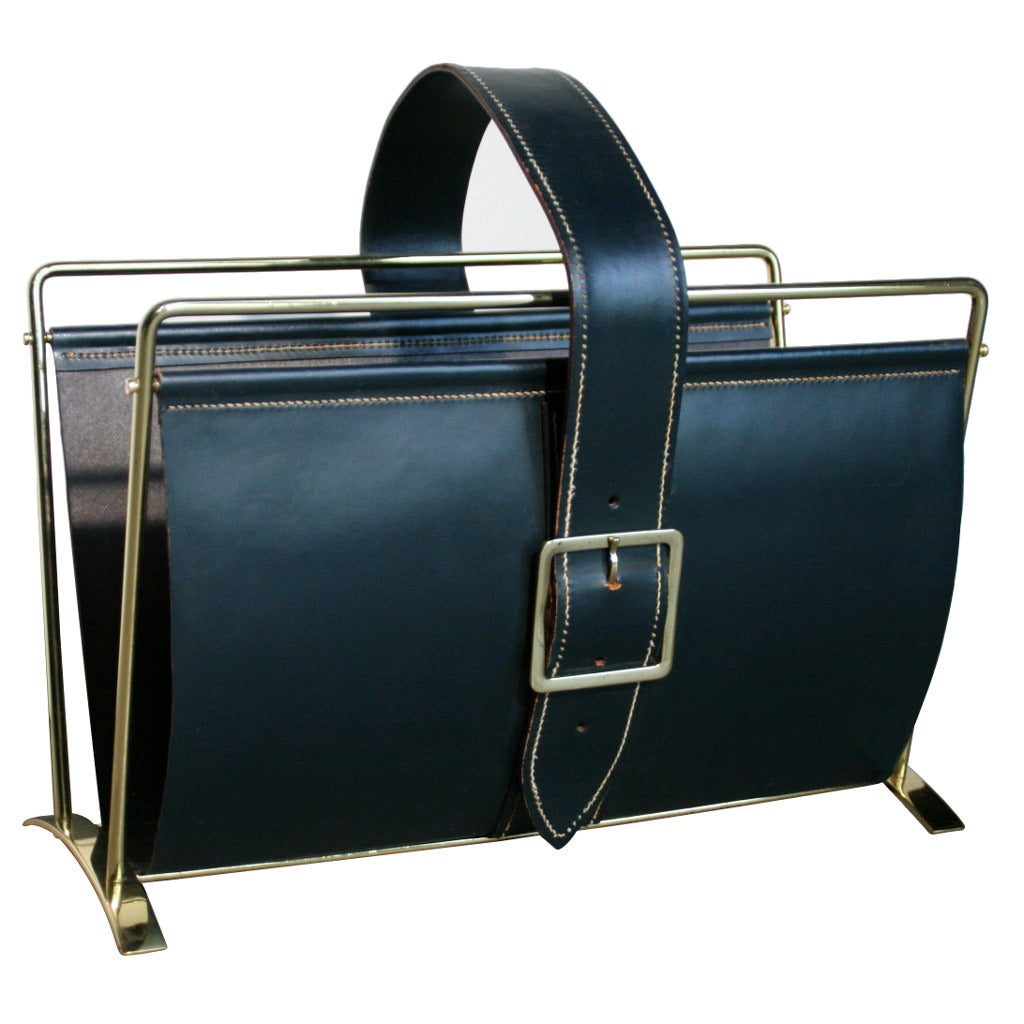 Hermes Leather & Brass Magazine Holder For Sale