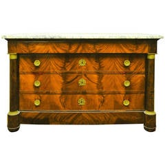 French Empire Mahogany Commode with Marble Top and Ormolu Mounts