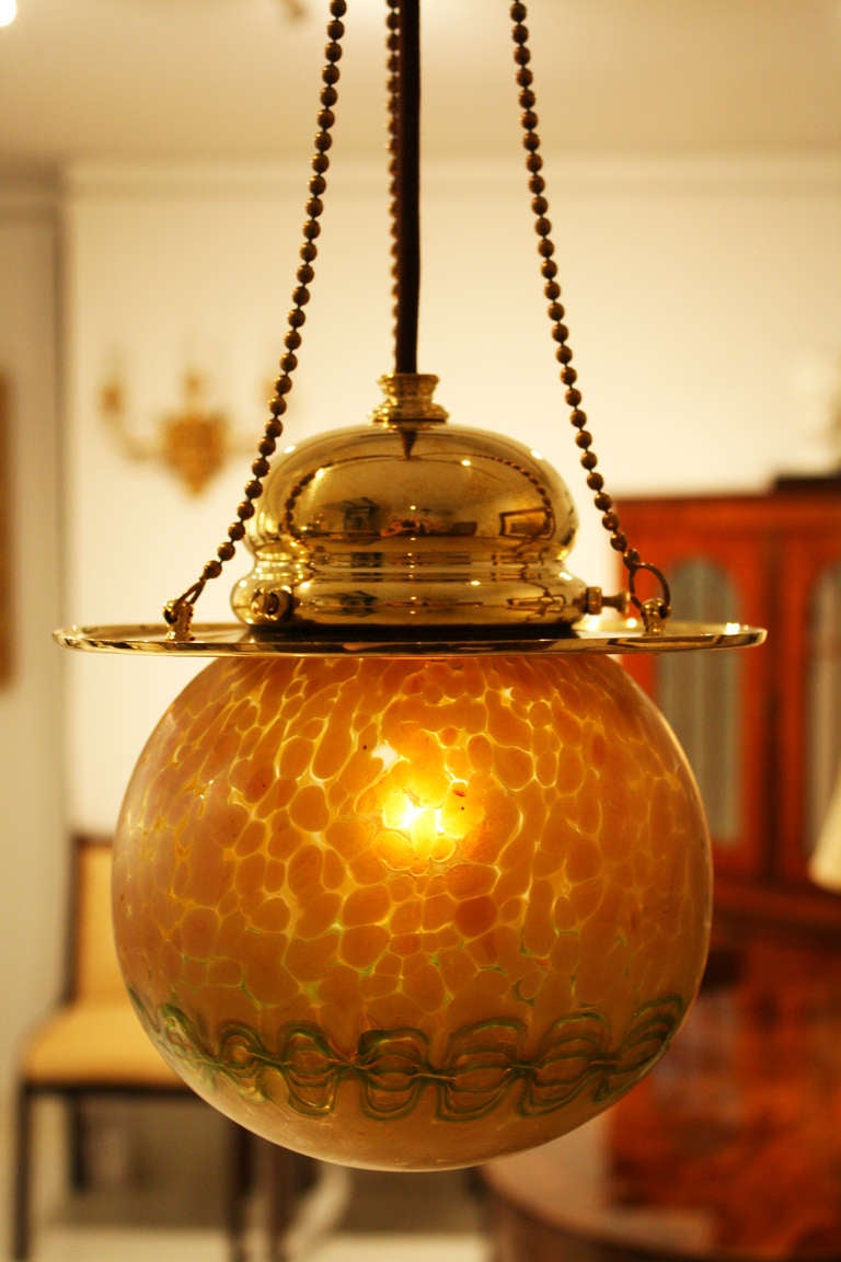 Czech Precious Vienna Secession Hanging Lamp by Loetz Witwe For Sale
