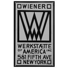 Antique Wiener Werkstaette Enameled Metal Sign from the New York Showroom