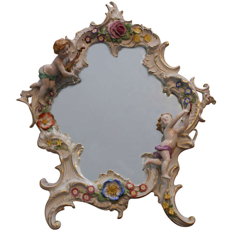 Early 20th Century Porcelain Mirror with Putti by Von Schierholz