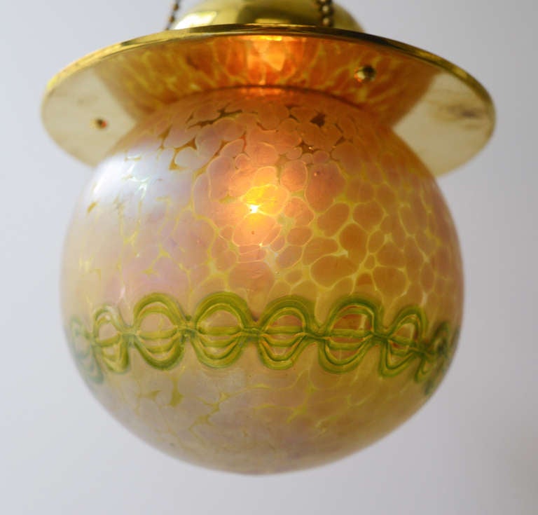 Brass Precious Vienna Secession Hanging Lamp by Loetz Witwe For Sale
