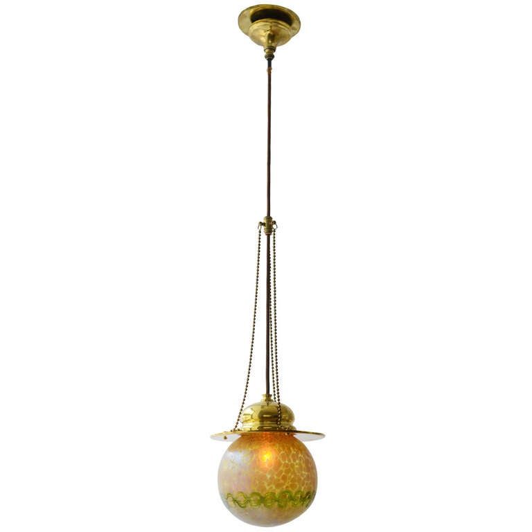 Precious Vienna Secession Hanging Lamp by Loetz Witwe For Sale