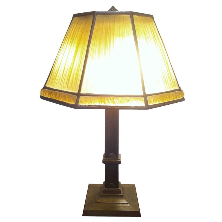 Tiffany Favrille Linenfold Glass and Gilt Bronze Desk Lamp