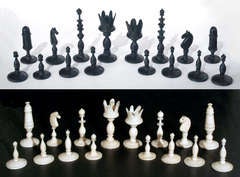 18th Century Chess Figures in Ivory and Ebony Wood