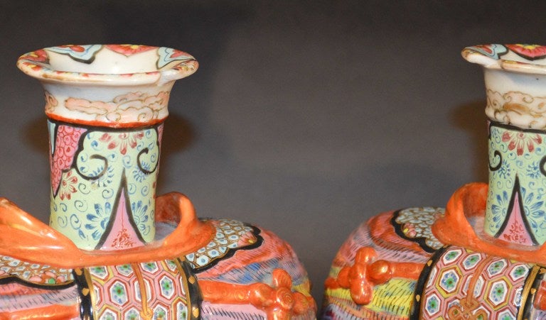 19th Century A Fine Pair of Chinese Export Elephant Candlesticks