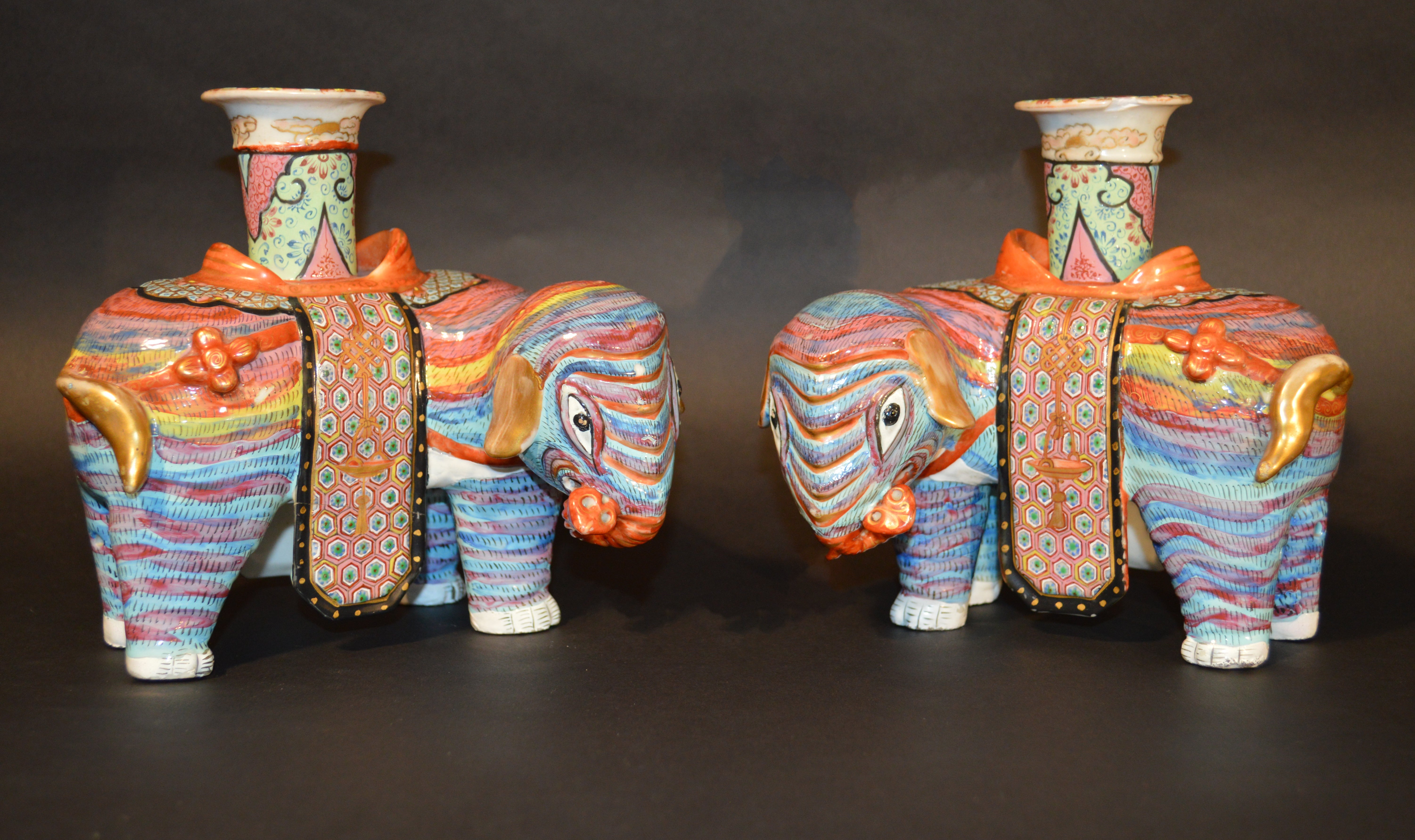 A Fine Pair of Chinese Export Elephant Candlesticks