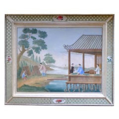 A Large China Trade Painting showing Tending of Silkworms