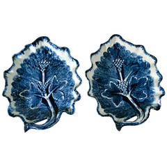 A Pair of Large Blue and White Bow Porcelain Trompe L'oeil Leaf Dishes, C. 1765