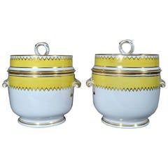 Pair of Derby Porcelain Yellow Fruit Coolers with Liners and Covers