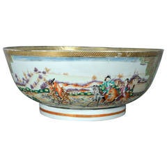 Chinese Export Famille Rose Hunt Bowl with European Figures