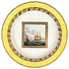 Derby Yellow Ground Porcelain Plate Decorated with Maritime Subject