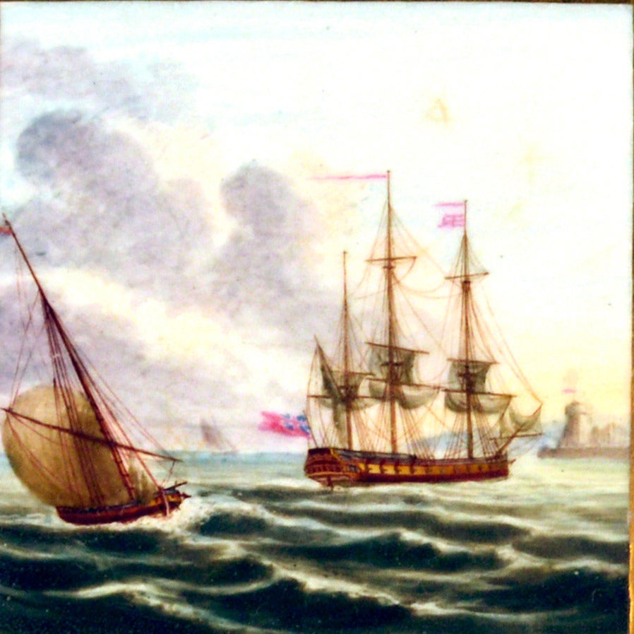 Derby Yellow Ground Porcelain Plate Decorated with Maritime Subject