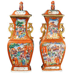 A Pair of Large Chinese Export Porcelain Mandarin Vases