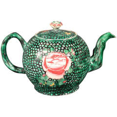 Antique An English Shagreen Green Saltglazed Stoneware Teapot & Cover