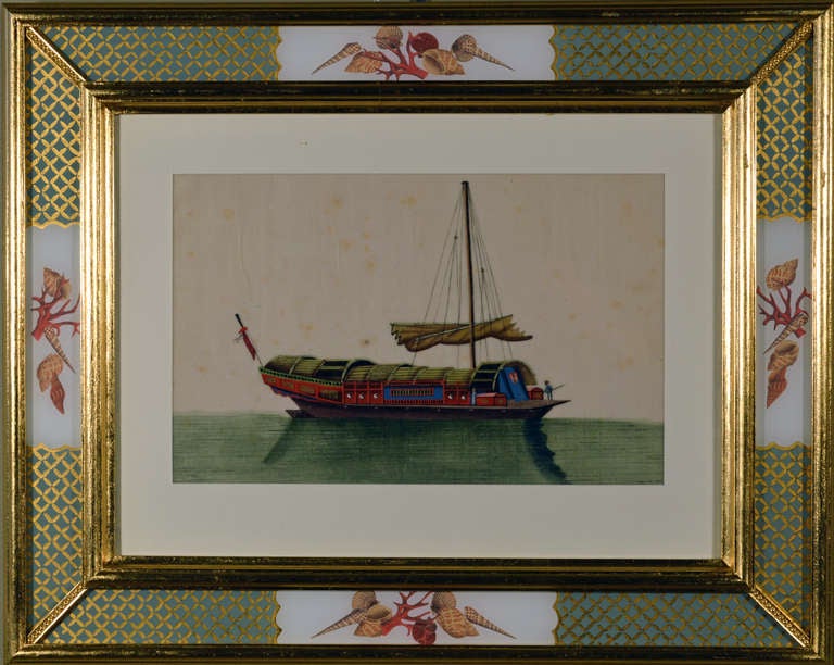 Set of Six 19th Century China Trade Paintings of Chinese Sampans and Junks 1
