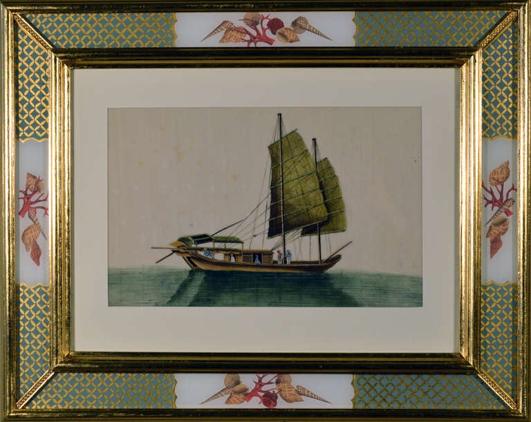 Set of Six 19th Century China Trade Paintings of Chinese Sampans and Junks In Good Condition In Downingtown, PA