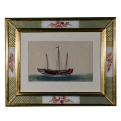 Set of Six 19th Century China Trade Paintings of Chinese Sampans and Junks