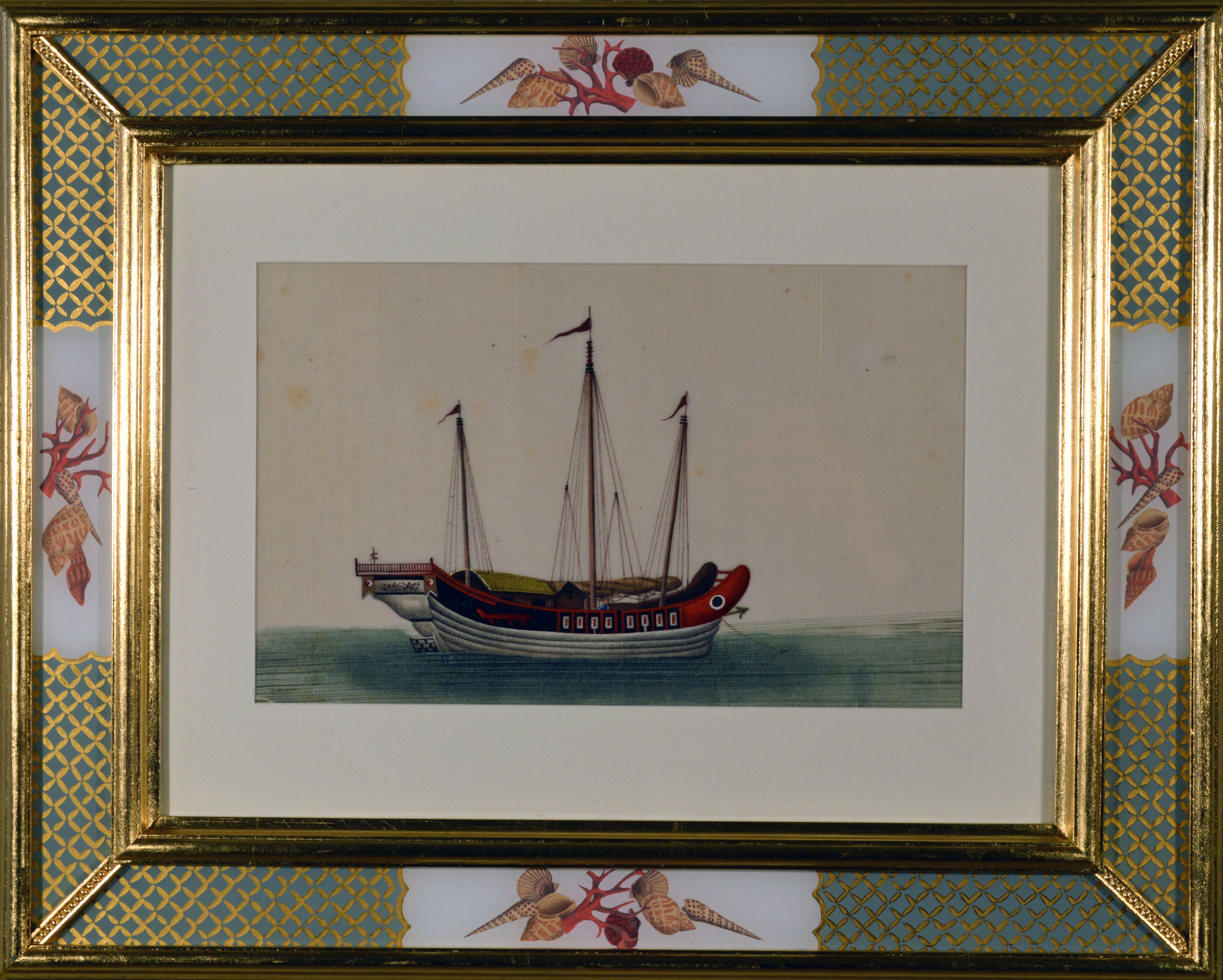 Set of Six 19th Century China Trade Paintings of Chinese Sampans and Junks