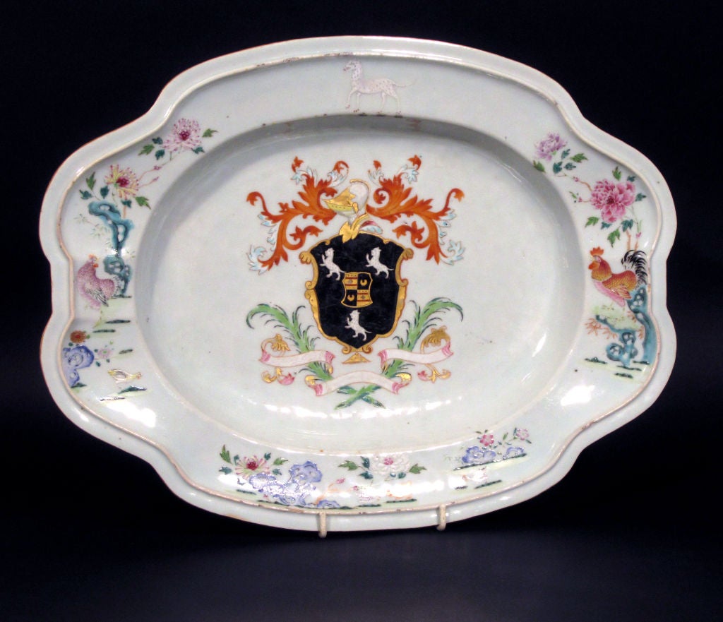 18th Century and Earlier A Chinese Export Porcelain Armorial Tureen, Cover and Stand