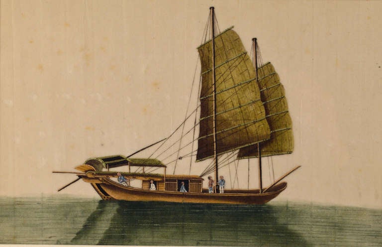 Set of Six 19th Century China Trade Paintings of Chinese Sampans and Junks 5