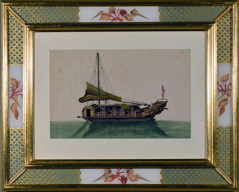 Set of Six 19th Century China Trade Paintings of Chinese Sampans and Junks 3