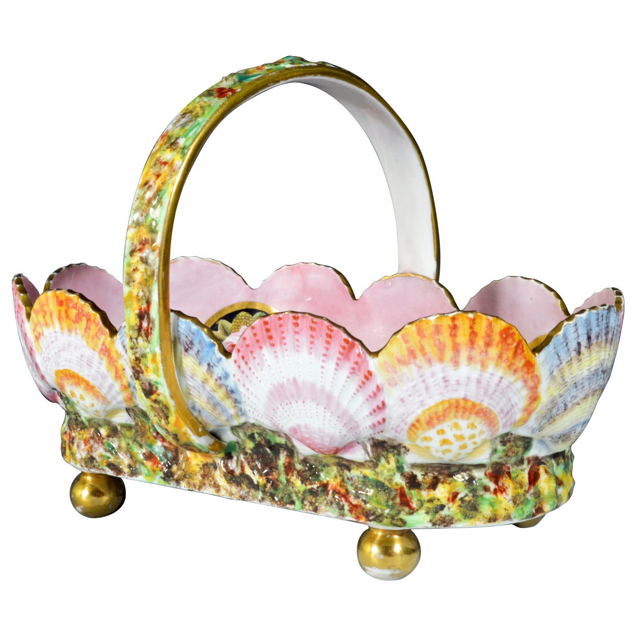 Unusual Spode Porcelain Shell-Moulded Basket