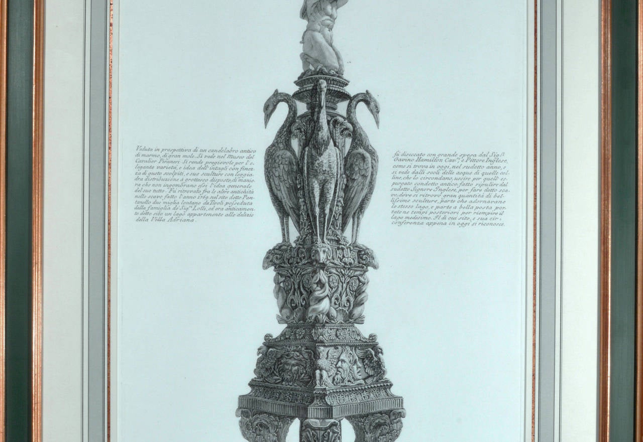 Neoclassical Giovanni Battista Piranesi Pair of Monumental Framed Etchings of Candleabra.
