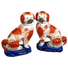 A Pair of Pipe Smoking Staffordshire Spaniels