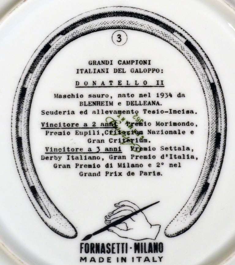 A Set of Six Piero Fornasetti Italian Grand Champion Horse and Jockey Plates 5