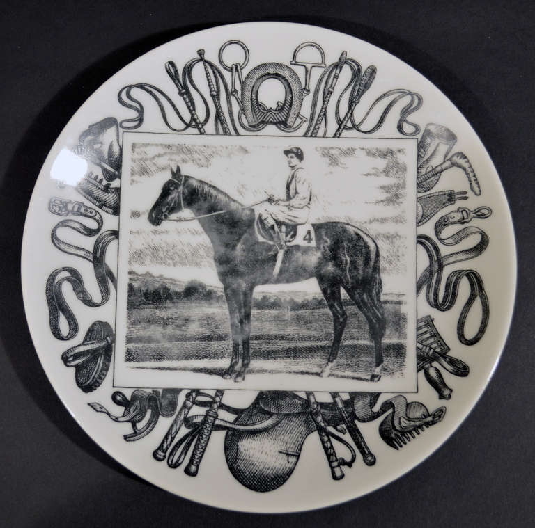 A Set of Six Piero Fornasetti Italian Grand Champion Horse and Jockey Plates In Good Condition In Downingtown, PA