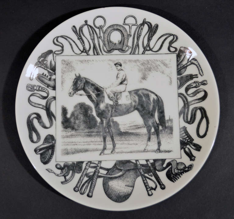 A Set of Six Piero Fornasetti Italian Grand Champion Horse and Jockey Plates 1