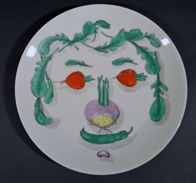 Mid-20th Century A Set of Six Piero Fornasetti Arcimboldesca-Motif Vegetable Face Plates