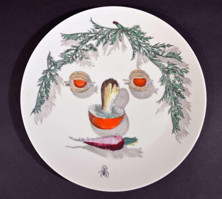 Italian A Set of Six Piero Fornasetti Arcimboldesca-Motif Vegetable Face Plates