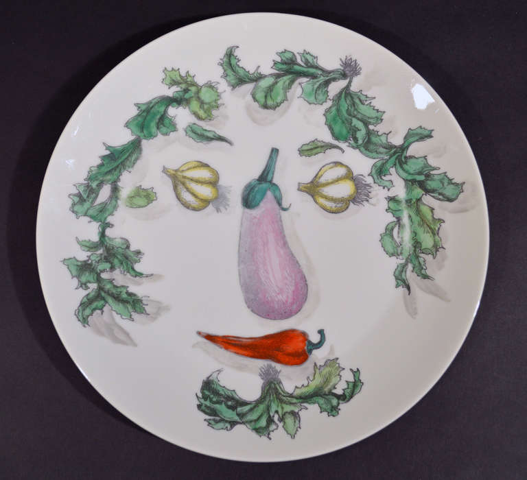 A Set of Six Piero Fornasetti Arcimboldesca-Motif Vegetable Face Plates 1