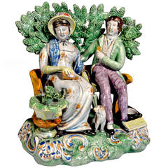 Antique Staffordshire Pottery Figure Group Persuasion by the Patriotic Group Pot Maker.