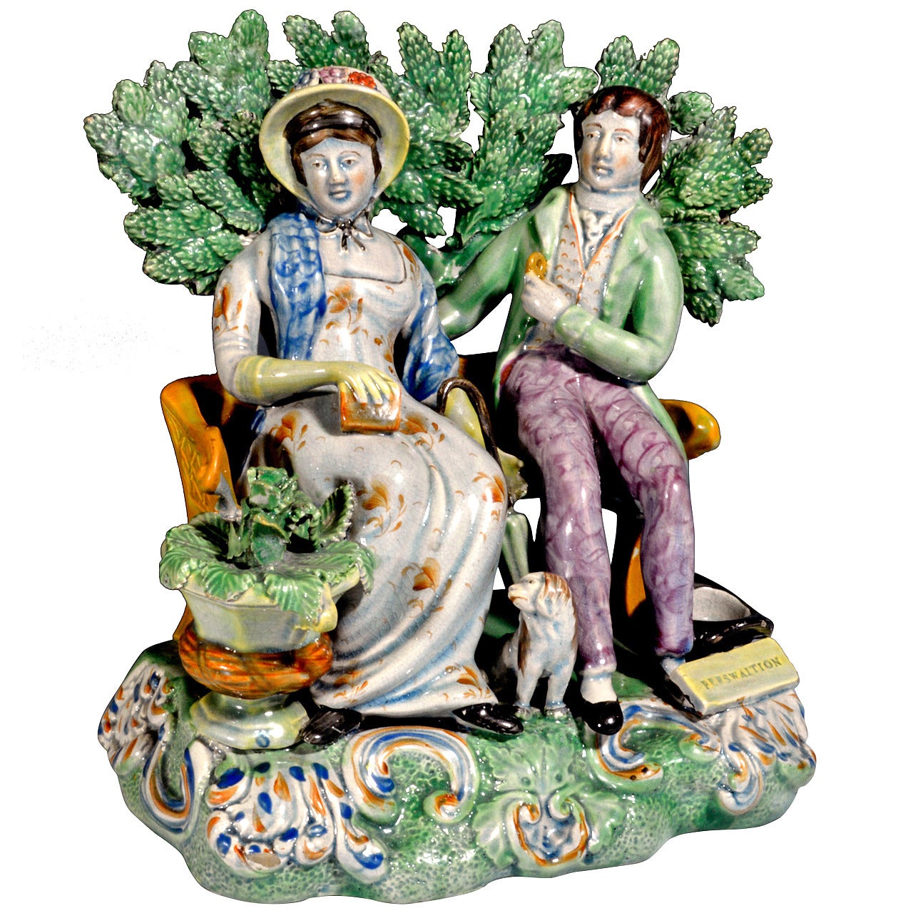 Staffordshire Pottery Figure Group Persuasion by the Patriotic Group Pot Maker.