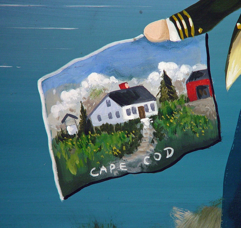 American A Ralph Cahoon Painting of a Sailor holding a Cape Cod Painting