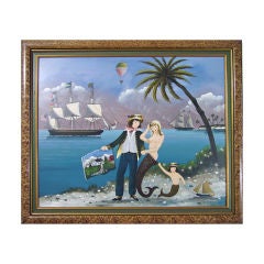 Vintage A Ralph Cahoon Painting of a Sailor holding a Cape Cod Painting