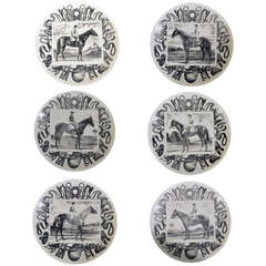 Vintage A Set of Six Piero Fornasetti Italian Grand Champion Horse and Jockey Plates